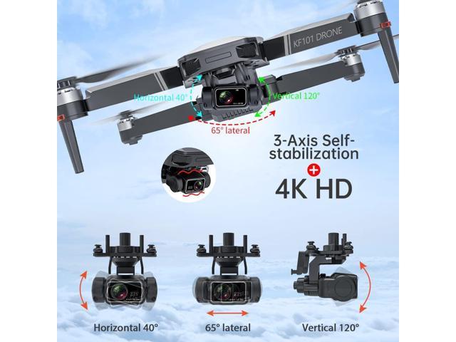 Binygo KF101 MAX GPS Drones with Camera for Adults 4K, RC Distance 5000M, 3 Axis Gimbal+EIS+Repeater, 5G FPV Foldable Quadcopter with Brushless Motor, 30Mins Flight Time 6K with two battery